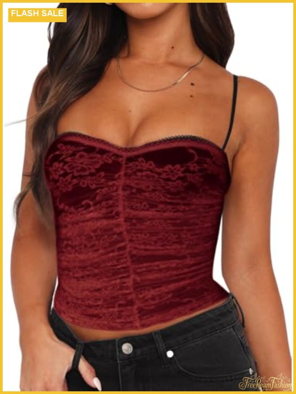 Lace Corset Crop Tank Top Built-in Bra Double Lined Club Party